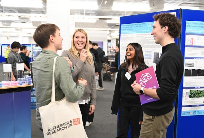 Researchers in the poster hall at connectome