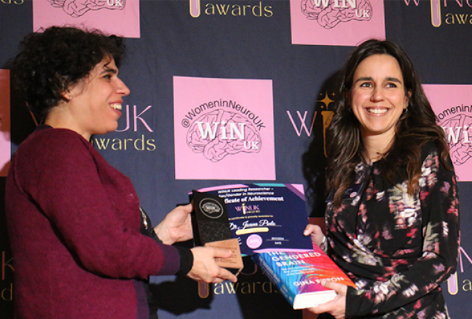 Judge Prof Mina Ryten and award winner Dr Joana Pinto