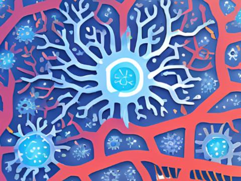 An illustration of a brain with cells