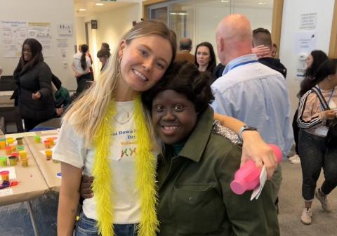 Emily & a guest at the World Down Syndrome Day event