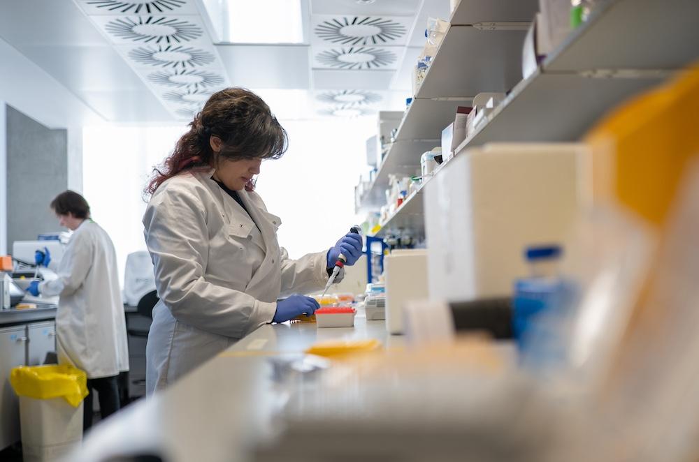 Scientist at a lab bench