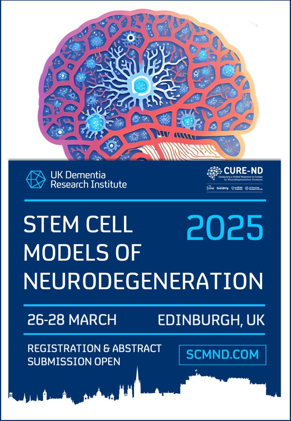 A poster for the event 'Stem cell models of neurodegeneration' taking place 26-28 March 2025